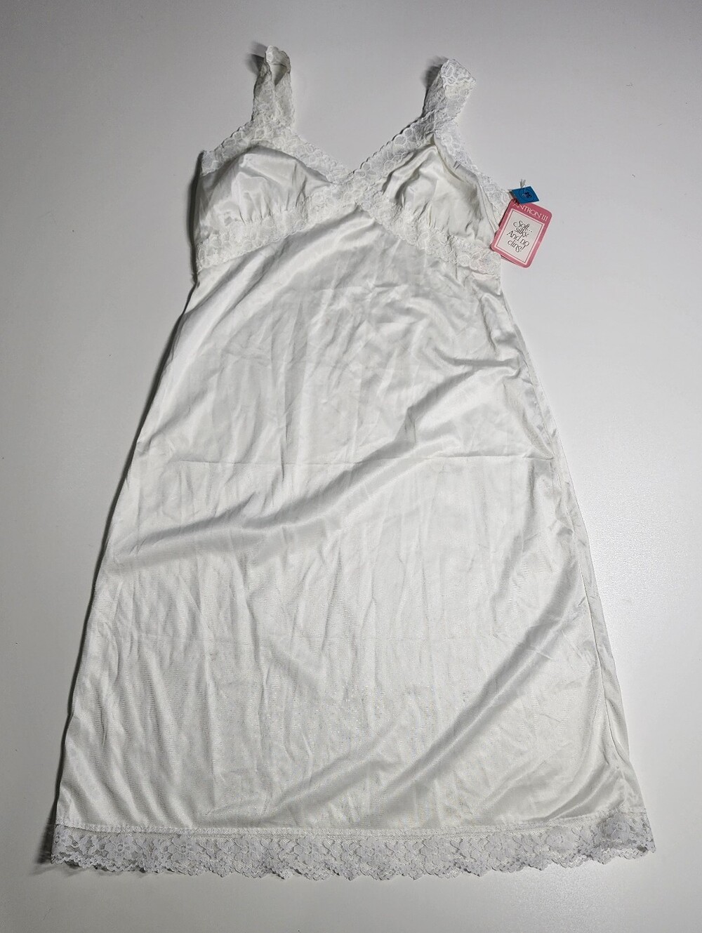NWT Vintage Capri Collection White Nylon Lace Slip Dress Size 34 USA Made Cami